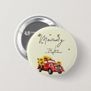 Vintage Red Truck with Sunflower Mommy To Be Button