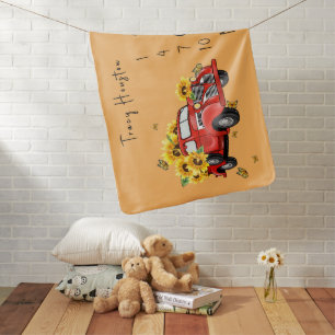 Vintage Red Truck with Sunflowers Baby Blanket