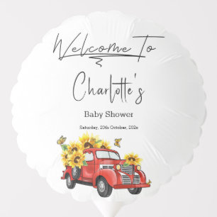 Vintage Red Truck with Sunflowers Baby Shower Balloon