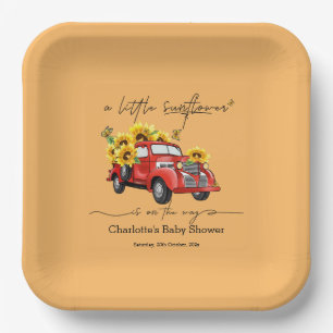Vintage Red Truck with Sunflowers Baby Shower Paper Plates