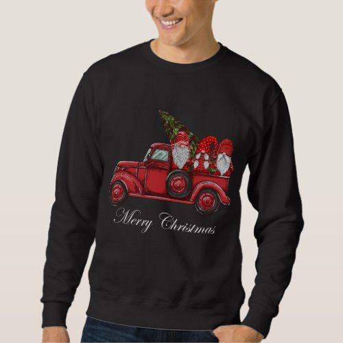 Vintage Red Truck With Three Gnomes Merry Christma Sweatshirt