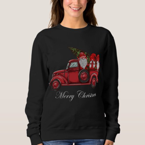 Vintage Red Truck With Three Gnomes Merry Christma Sweatshirt