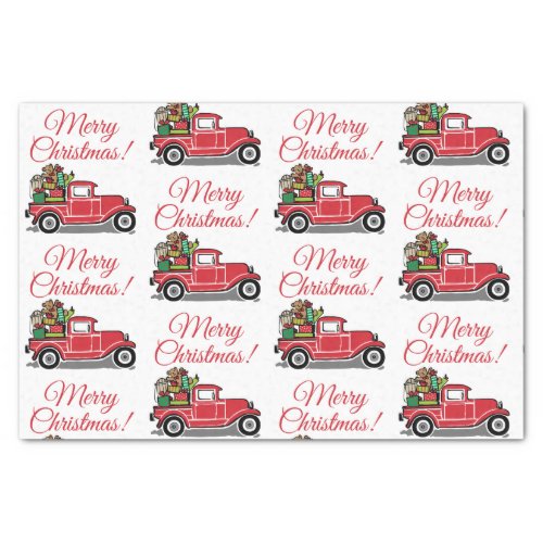 Vintage Red Truck with Toys Merry Christmas Tissue Paper