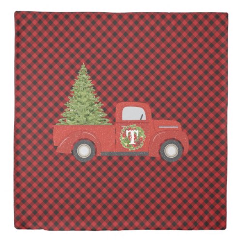 Vintage Red Truck with Tree on Christmas Pattern Duvet Cover