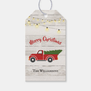 Vintage Red Truck Wood Christmas Name Gift Tag