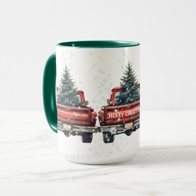 Vintage Red Trucks Merry Christmas Mug (Front Left)