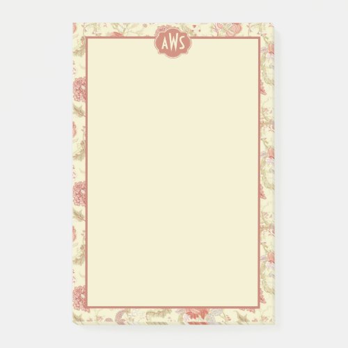 Vintage Red Tulips and Hydrangea Floral Monogram Post_it Notes