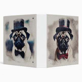 Vintage Red Tux Blue Tux Pug Portrait 3 Ring Binder