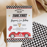 Growing up Two Fast Birthday Invitation Red Race Car Second 