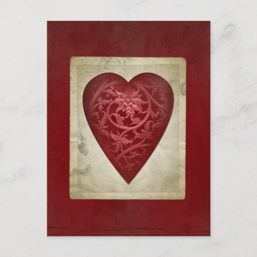 Vintage Red Valentine Floral Heart Postcard