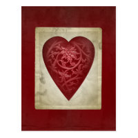 Vintage Red Valentine Floral Heart Postcard