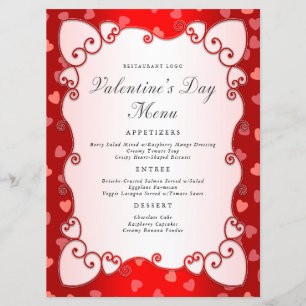 Vintage Red Valentine's Day Pink Hearts Border  Menu