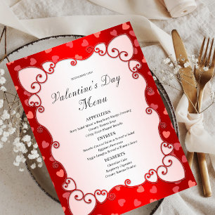 Vintage Red Valentine's Day Pink Hearts Border  Menu