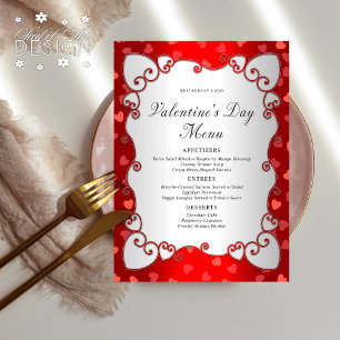 Vintage Red Valentine's Day Pink Hearts Border  Menu