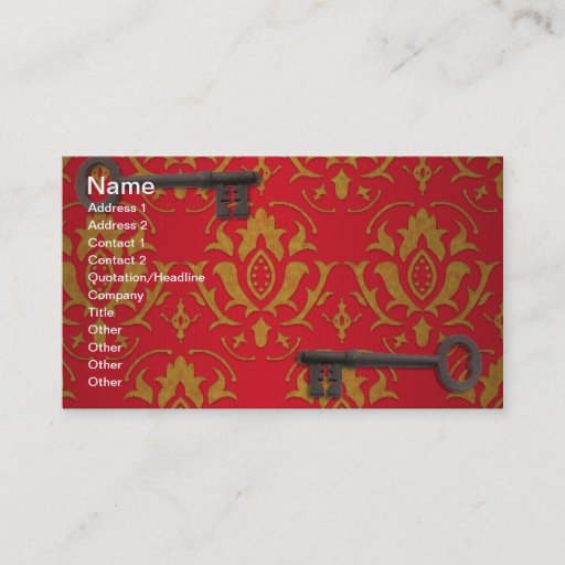 Customizable Vintage Red Wallpaper and Keys Business Cards