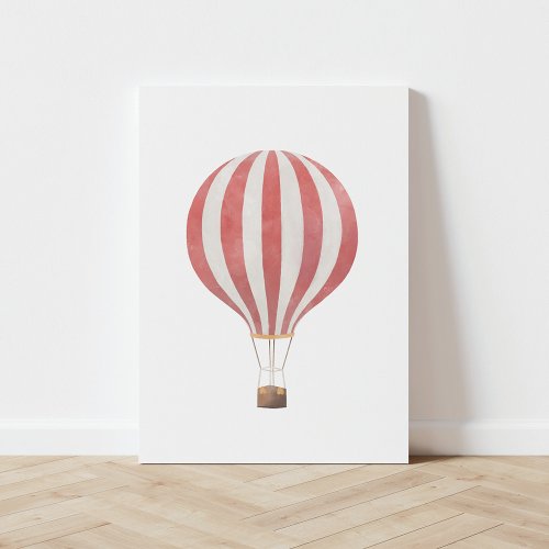 Vintage Red Watercolor Hot Air Balloon Canvas Print