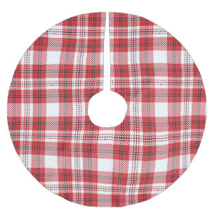 Vintage red white and black rustic tartan plaid brushed polyester tree skirt
