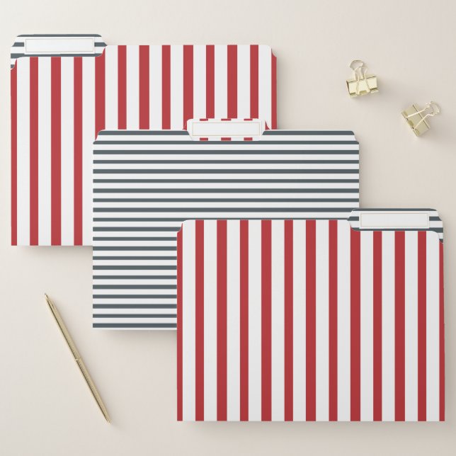 Vintage Red White and Blue Stripes File Folder (Set)