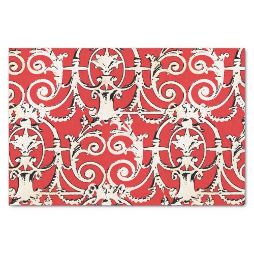 Vintage Red White Black Damask Decoupage Tissue Paper