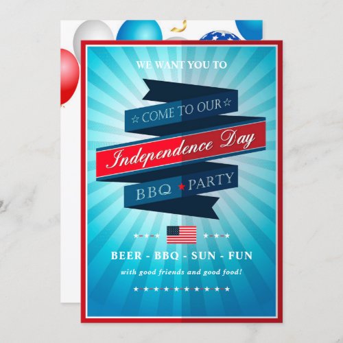 Vintage Red White Blue 4th Of July Party Invitation