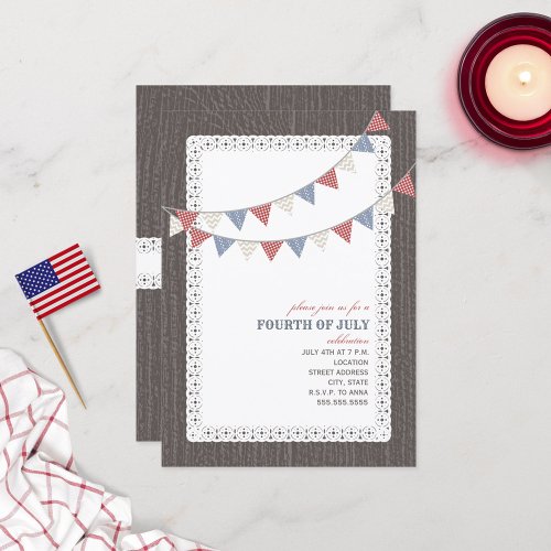 Vintage Red White  Blue Bunting July 4th Party Invitation