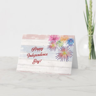 Vintage Red White Blue Patriotic Faux Wood Holiday Card