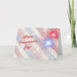 Vintage Red White Blue Patriotic Fireworks Holiday Card