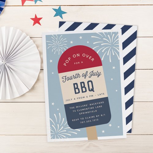 Vintage Red White  Blue Pop Fourth of July Party Invitation