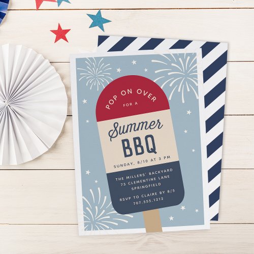 Vintage Red White  Blue Pop Summer BBQ Invitation