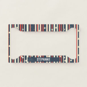 Vintage Red, White & Blue Stripes with Stars (2) License Plate Frame