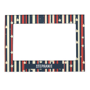 Vintage Red, White & Blue Stripes with Stars (2) Magnetic Frame