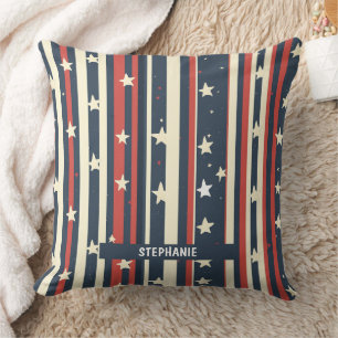 Vintage Red, White & Blue Stripes with Stars (2) Throw Pillow