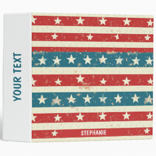 Vintage Red, White & Blue Stripes with Stars 3 Ring Binder