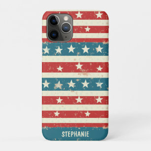 Vintage Red, White & Blue Stripes with Stars iPhone 11 Pro Case