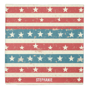 Vintage Red, White & Blue Stripes with Stars Duvet Cover