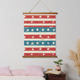 Vintage Red, White & Blue Stripes with Stars Hanging Tapestry