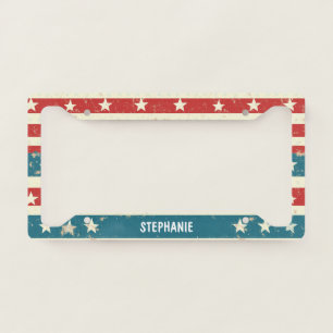 Vintage Red, White & Blue Stripes with Stars License Plate Frame