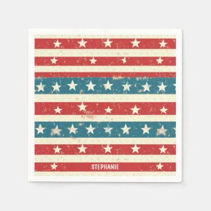 Vintage Red, White & Blue Stripes with Stars Napkins