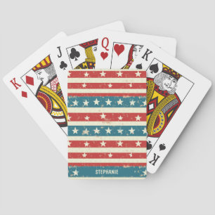 Vintage Red, White & Blue Stripes with Stars Poker Cards