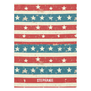 Vintage Red, White & Blue Stripes with Stars Tablecloth