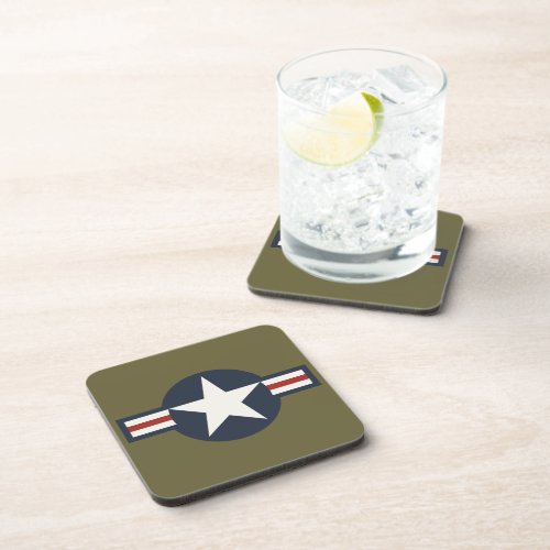 Vintage Red White Blue USAAF Insignia Star Bars Beverage Coaster