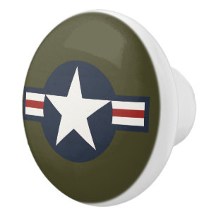 Vintage Red White Blue USAAF Insignia Star Bars Ceramic Knob