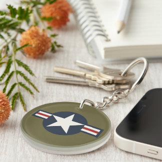 Vintage Red White Blue USAAF Insignia Star Bars Keychain