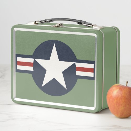 Vintage Red White Blue USAAF Insignia Star Bars Metal Lunch Box