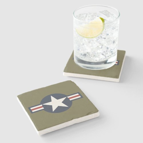 Vintage Red White Blue USAAF Insignia Star Bars Stone Coaster