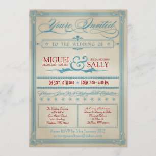 Vintage Red White & Blue Wedding Invitation