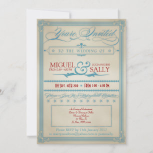 Vintage Red White & Blue Wedding Invitation