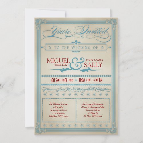 Vintage Red White &amp; Blue Wedding Invitation
