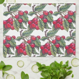 Vintage Red & White Cherry Fruit Pattern Cute Kitchen Towel