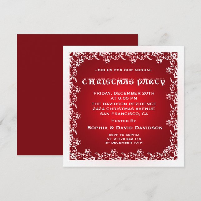Vintage Red White Christmas Party Invitation (Front/Back)